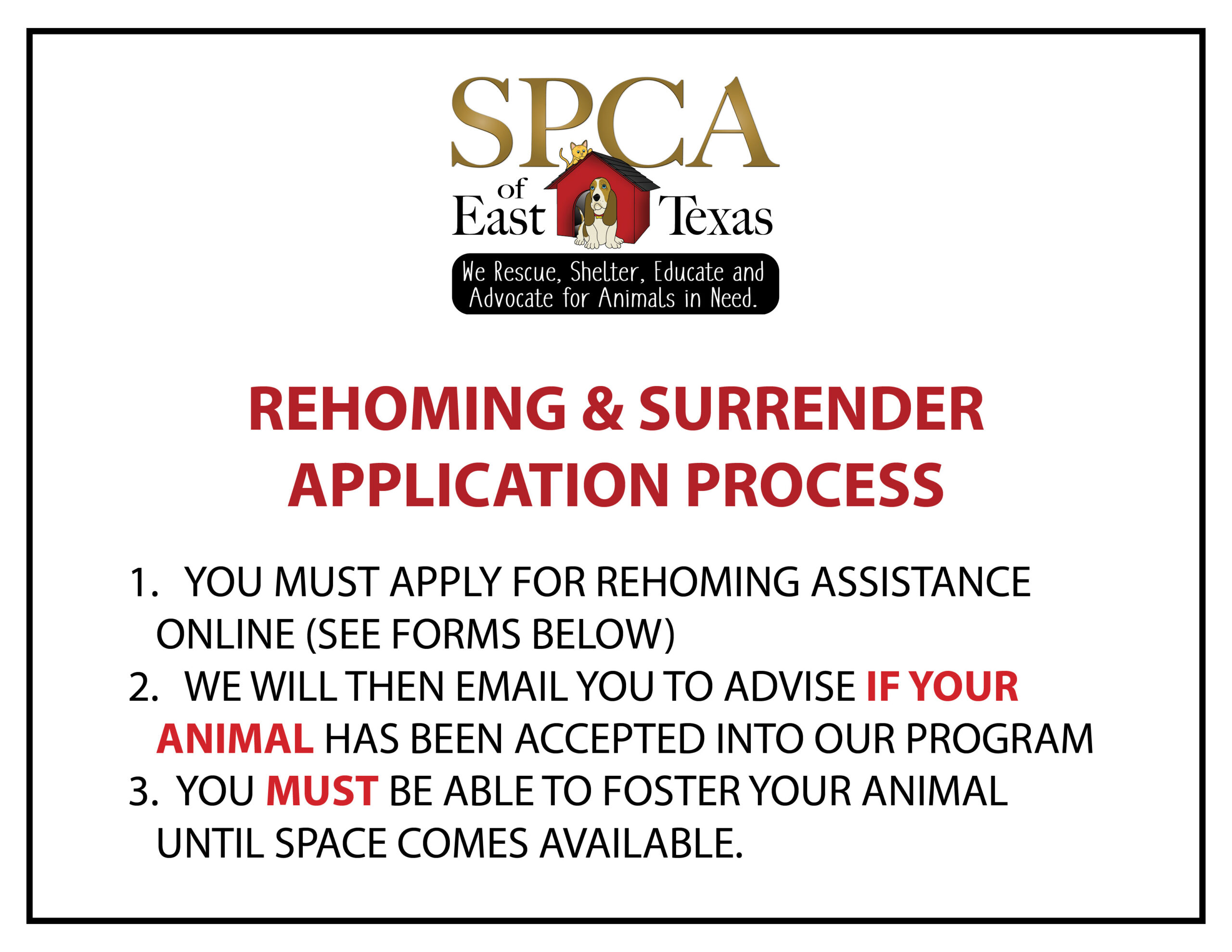 Rehome / Surrender Request | SPCA of East Texas